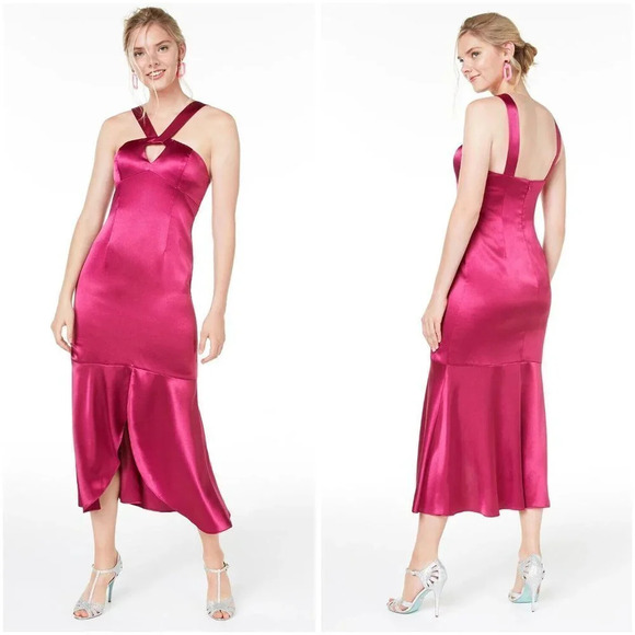 NWT Aidan Mattox Raspberry Midi Dress $175 - Picture 1 of 9